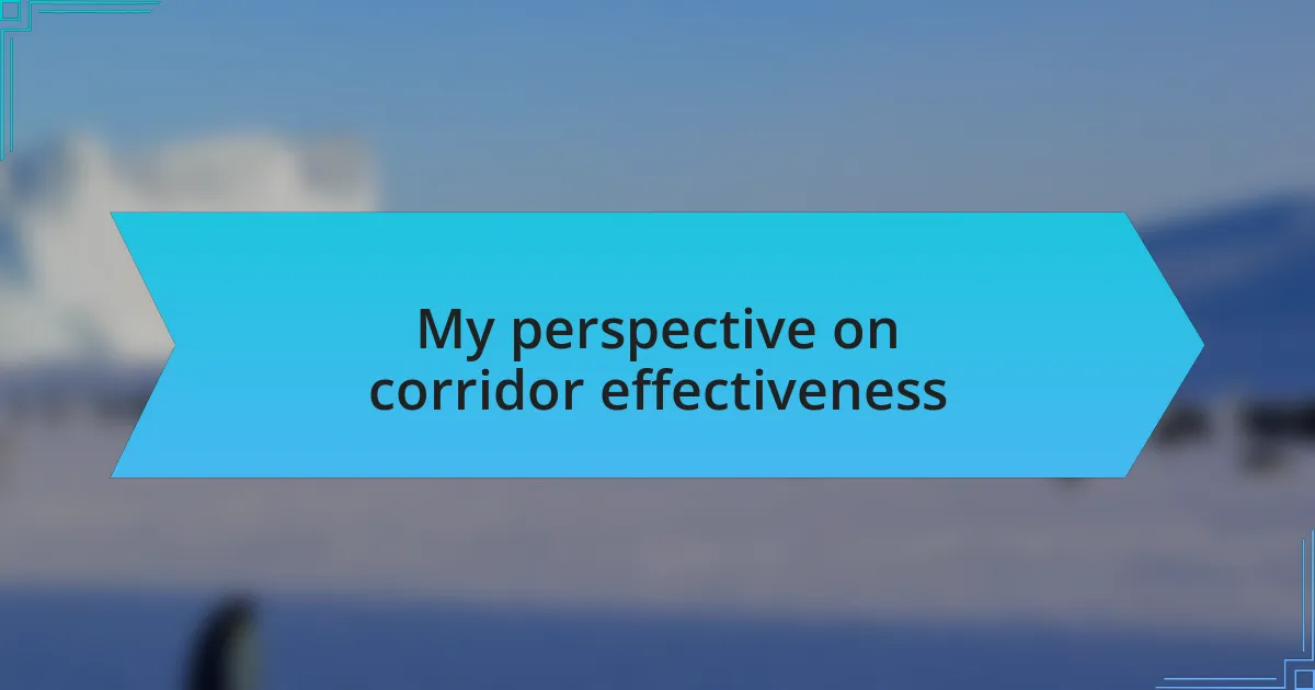 My perspective on corridor effectiveness